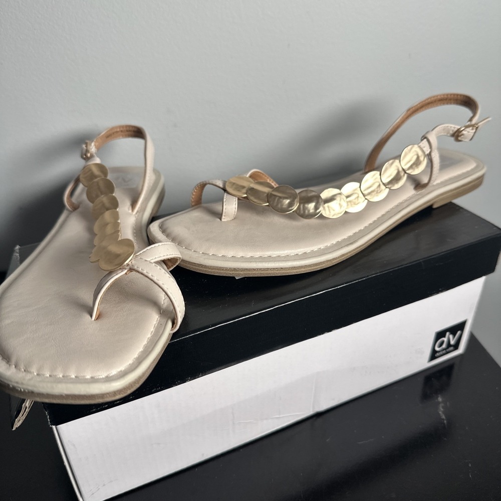 Dolce Vita Womens 10 M Beige Gold Metallic‎ Strappy Buckle Sandals Open Toe